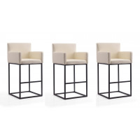 Manhattan Comfort 3-BS017-CR Ambassador 42 in. Cream and Black Metal Barstool (Set of 3)